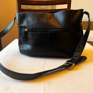 Vintage Stone Mountain Black Leather Hobo Shoulder Bag w/ Single Strap/Buckle